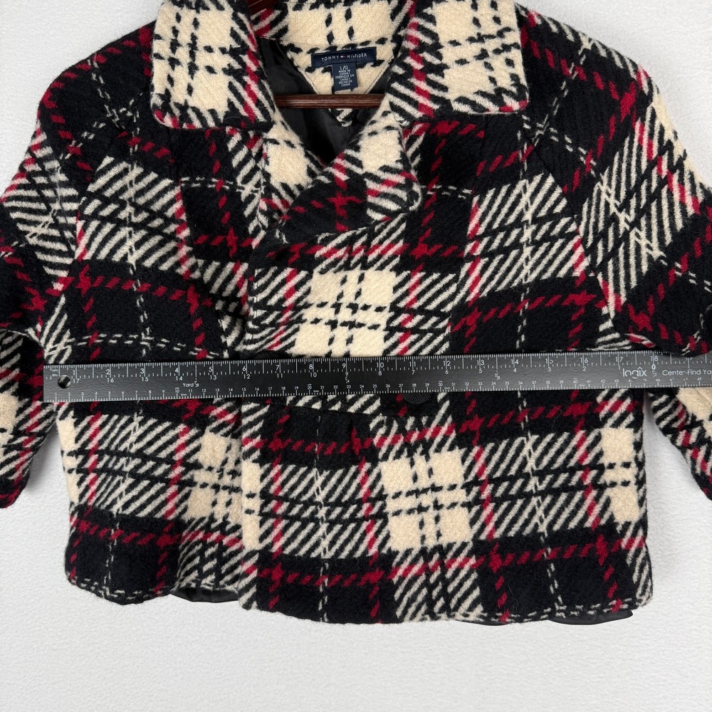 Tommy Hilfiger Little Girls Large Red Black Plaid Wool Cropped Pea Coat Jacket - Picture 6 of 9